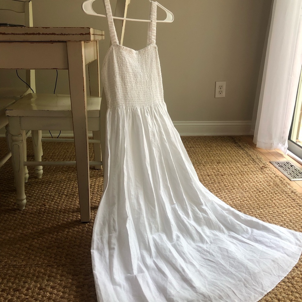 New w Tag: J Crew Smocked Beach Dress. White. Linen Cotton Blend. Size Medium - Picture 2 of 13